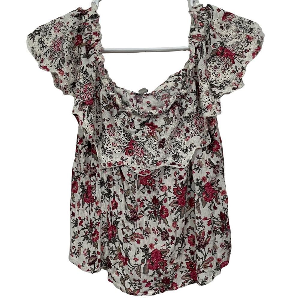 American Eagle Floral Crochet Off Shoulder Crop Top